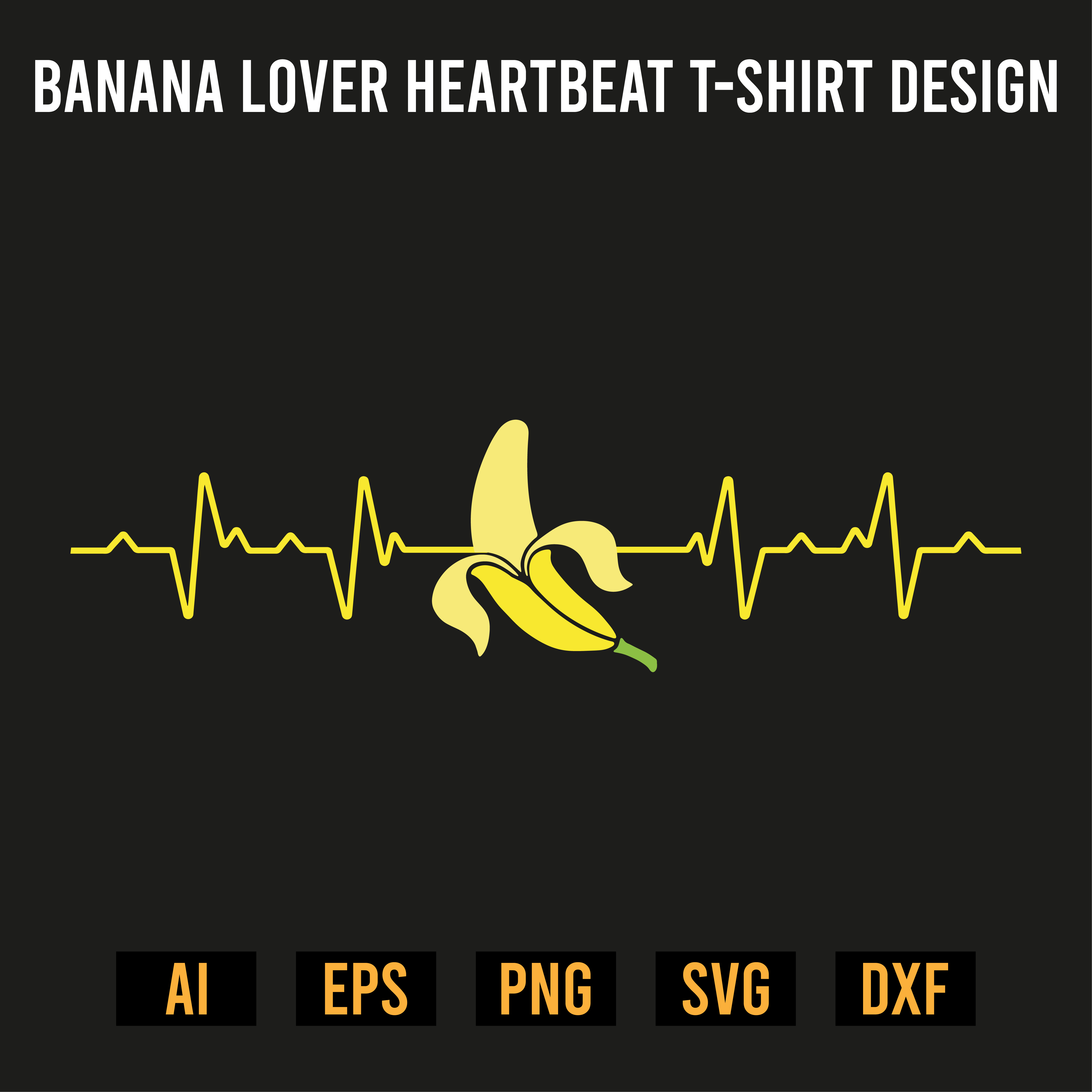 Banana Lover Heartbeat T-Shirt Design preview image.