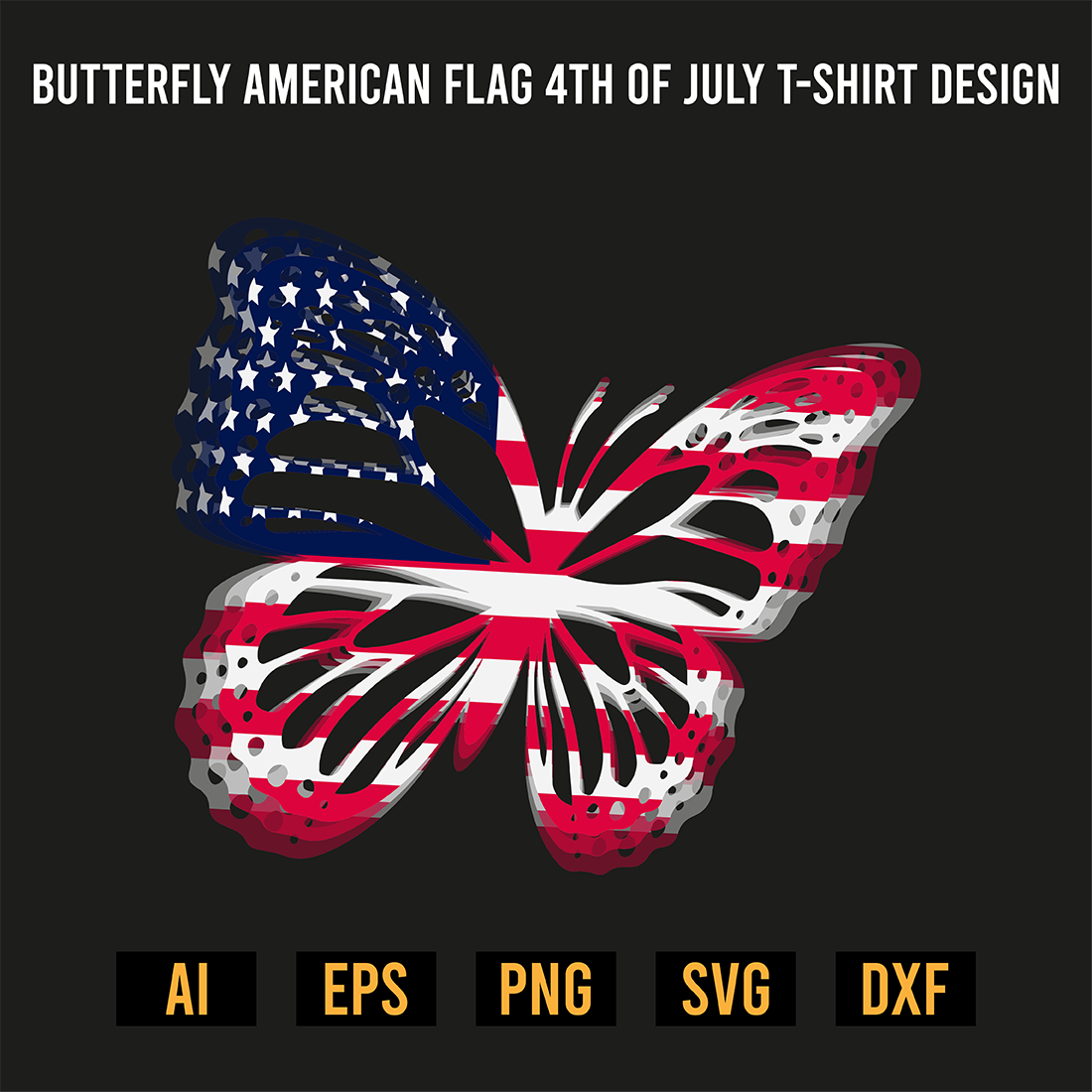 Butterfly American Flag 4th Of July T-Shirt Design preview image.