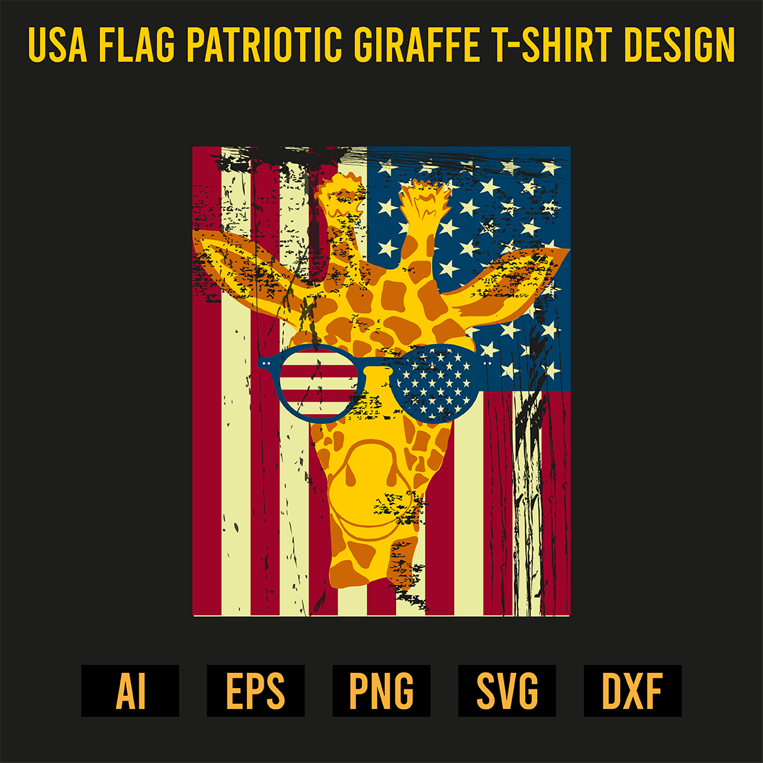 USA Flag Patriotic Giraffe T-Shirt Design preview image.