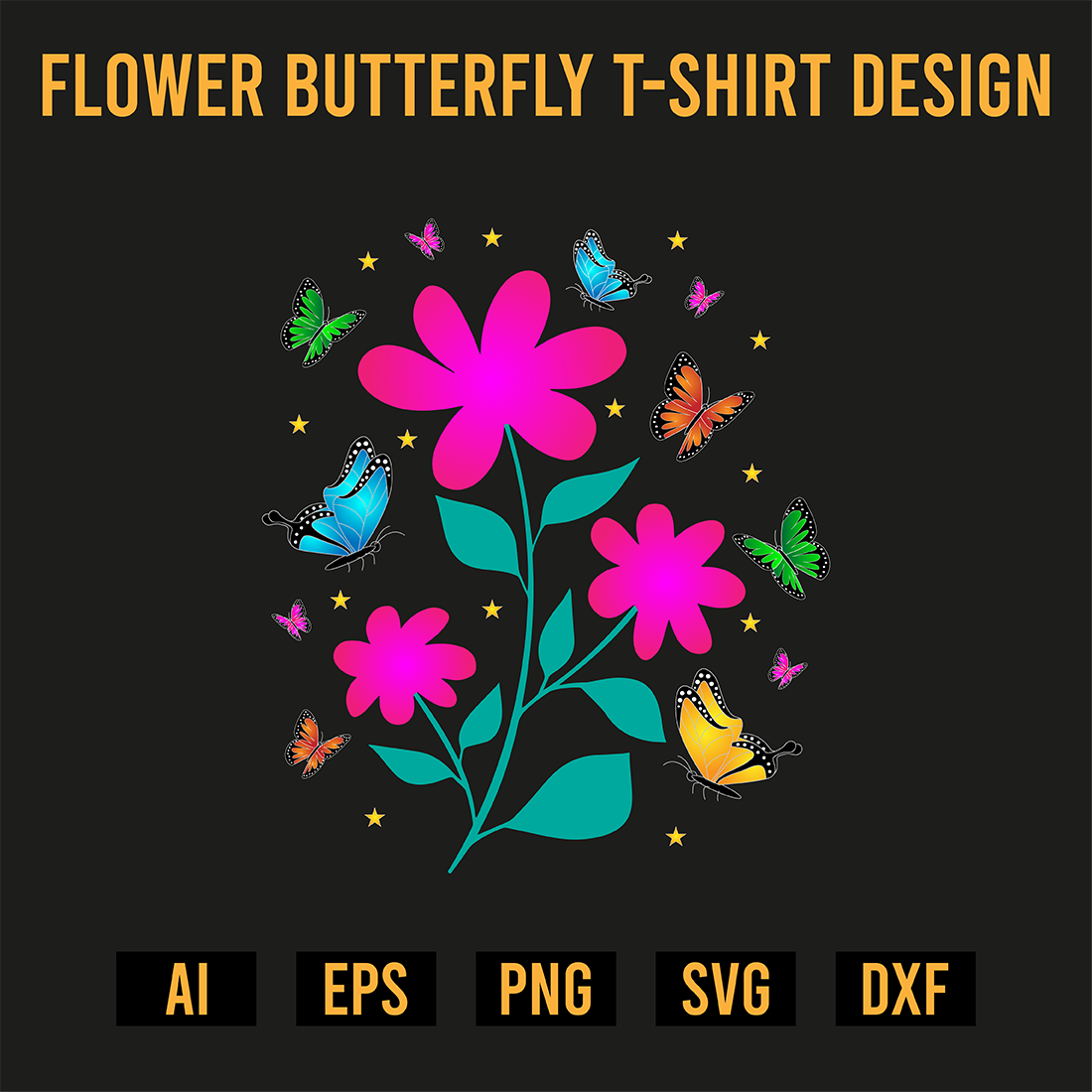 Flower Butterfly T-Shirt Design preview image.