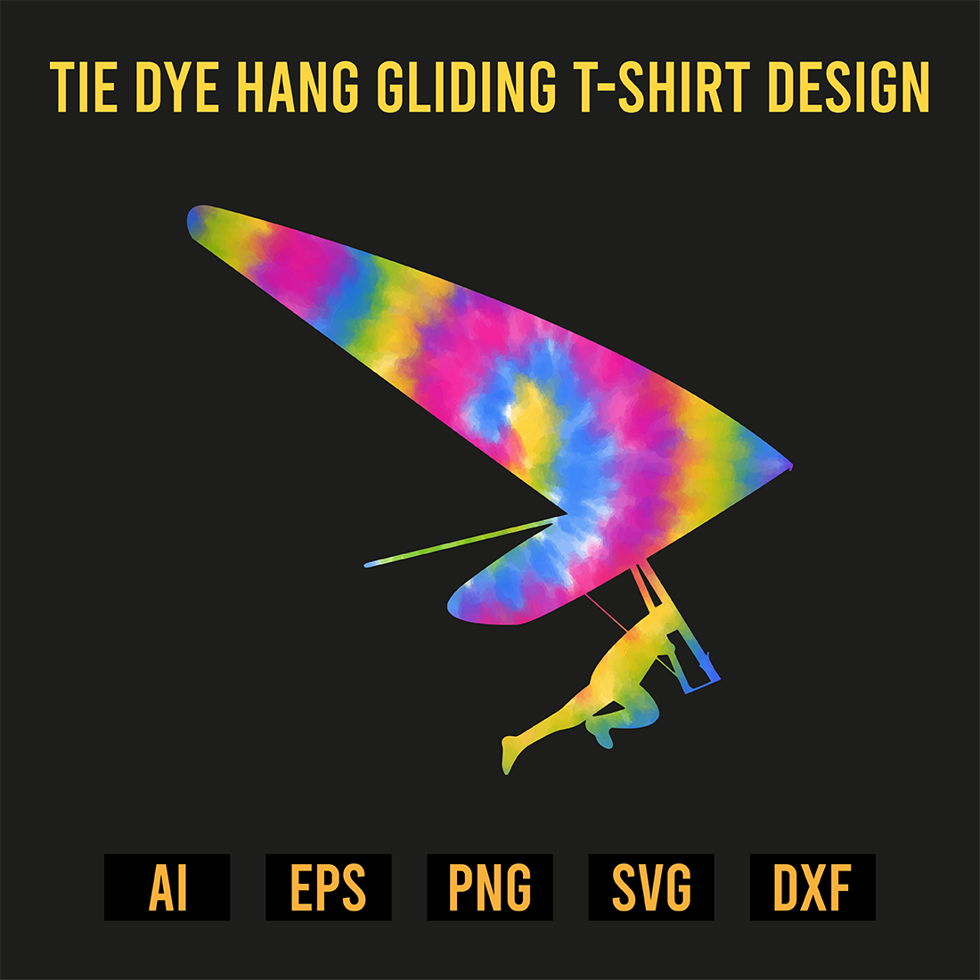 Tie Dye Hang Gliding T-Shirt Design preview image.
