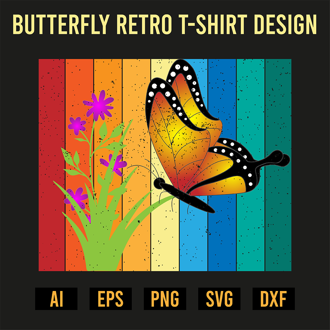 Butterfly Retro T-Shirt Design preview image.
