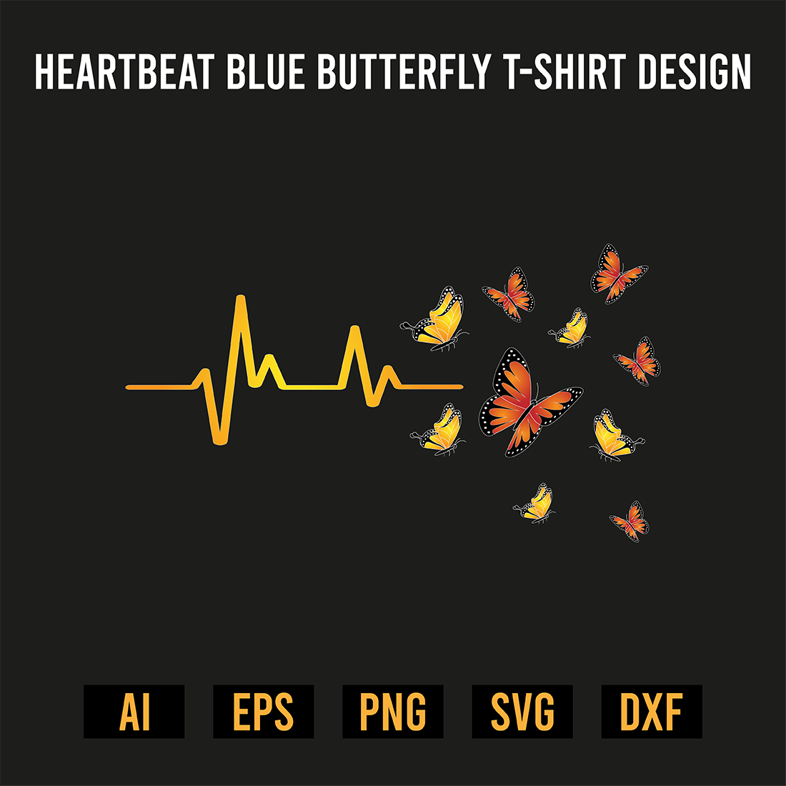 Heartbeat Blue Butterfly T-Shirt Design preview image.