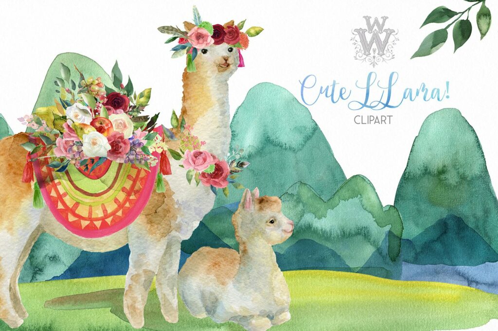 Cute watercolor llama alpaca clipart – MasterBundles