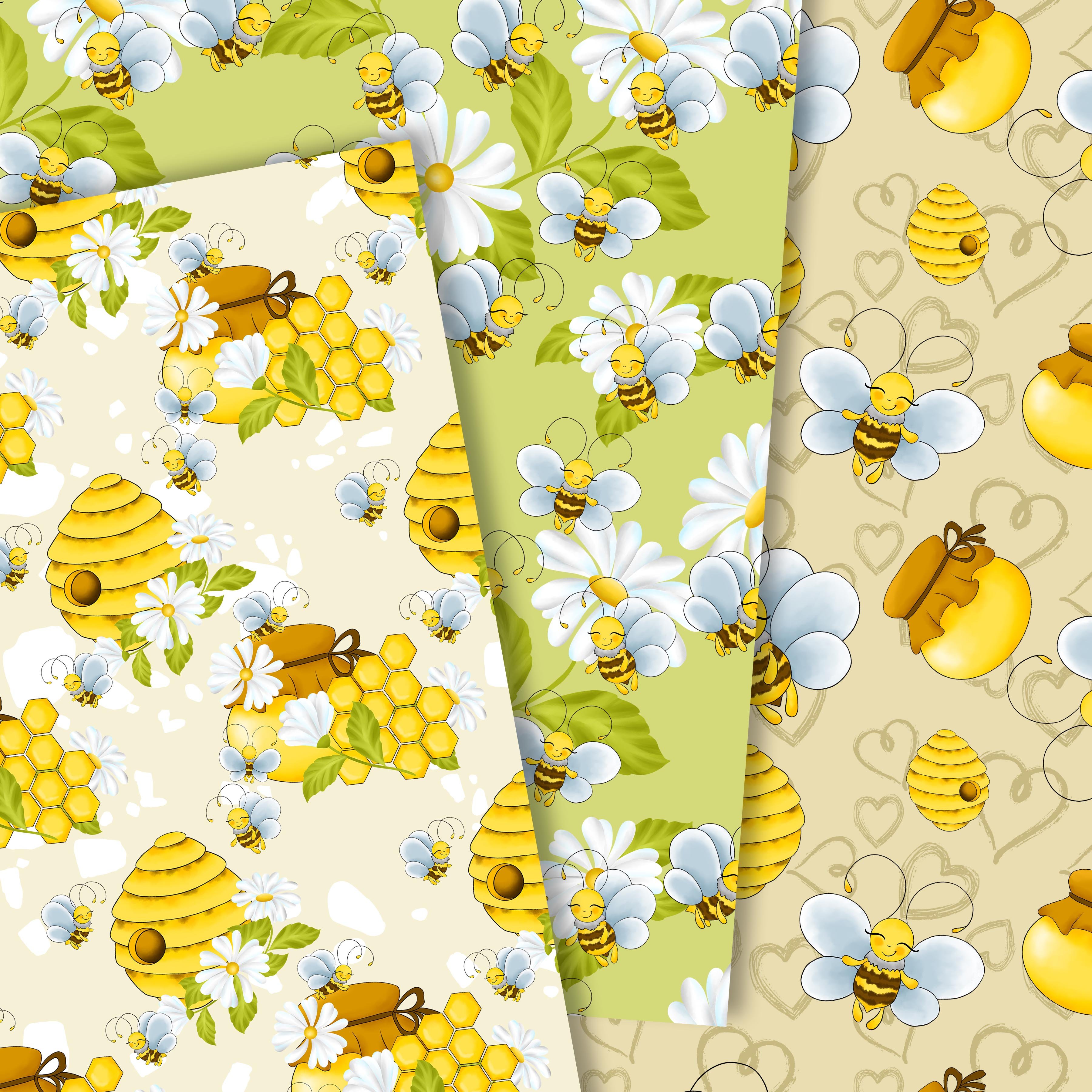 Sweet bee digital paper preview image.