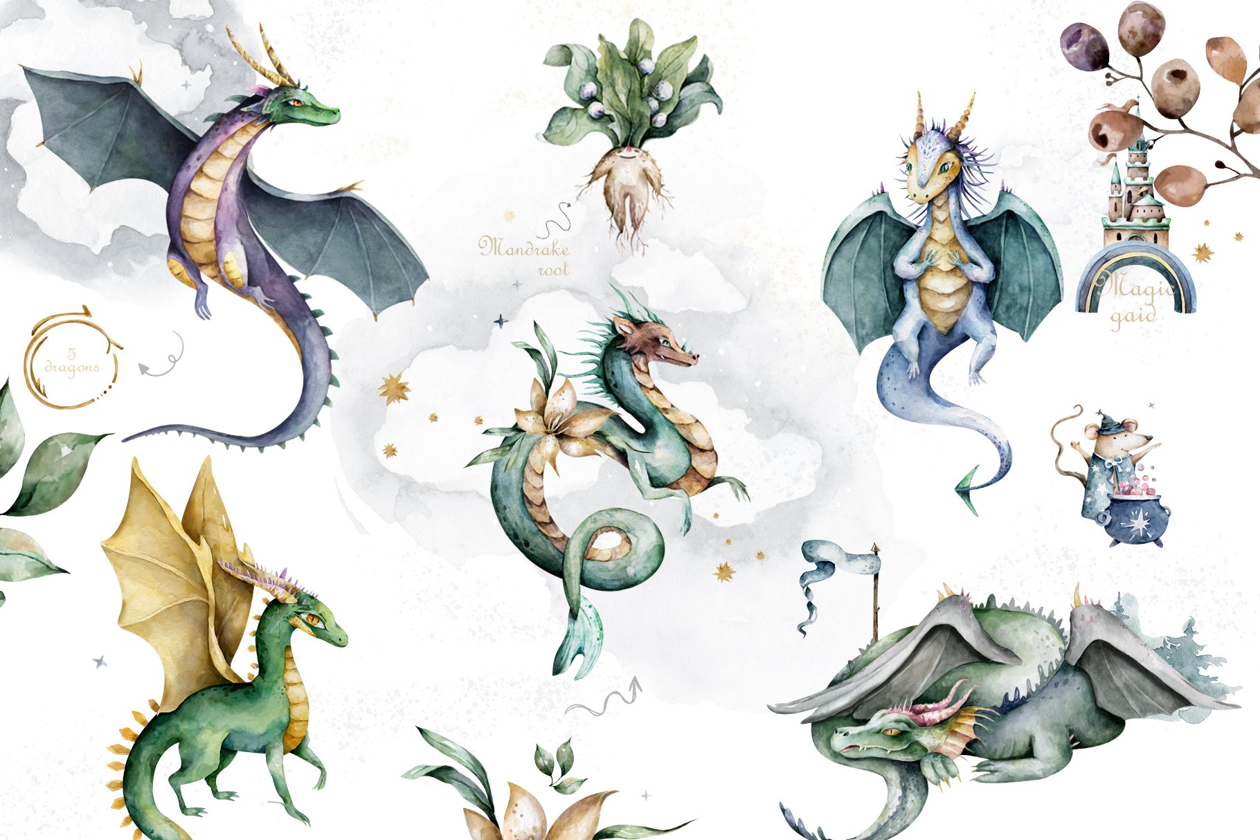 Mythical Dragon Watercolor Adventure preview image.