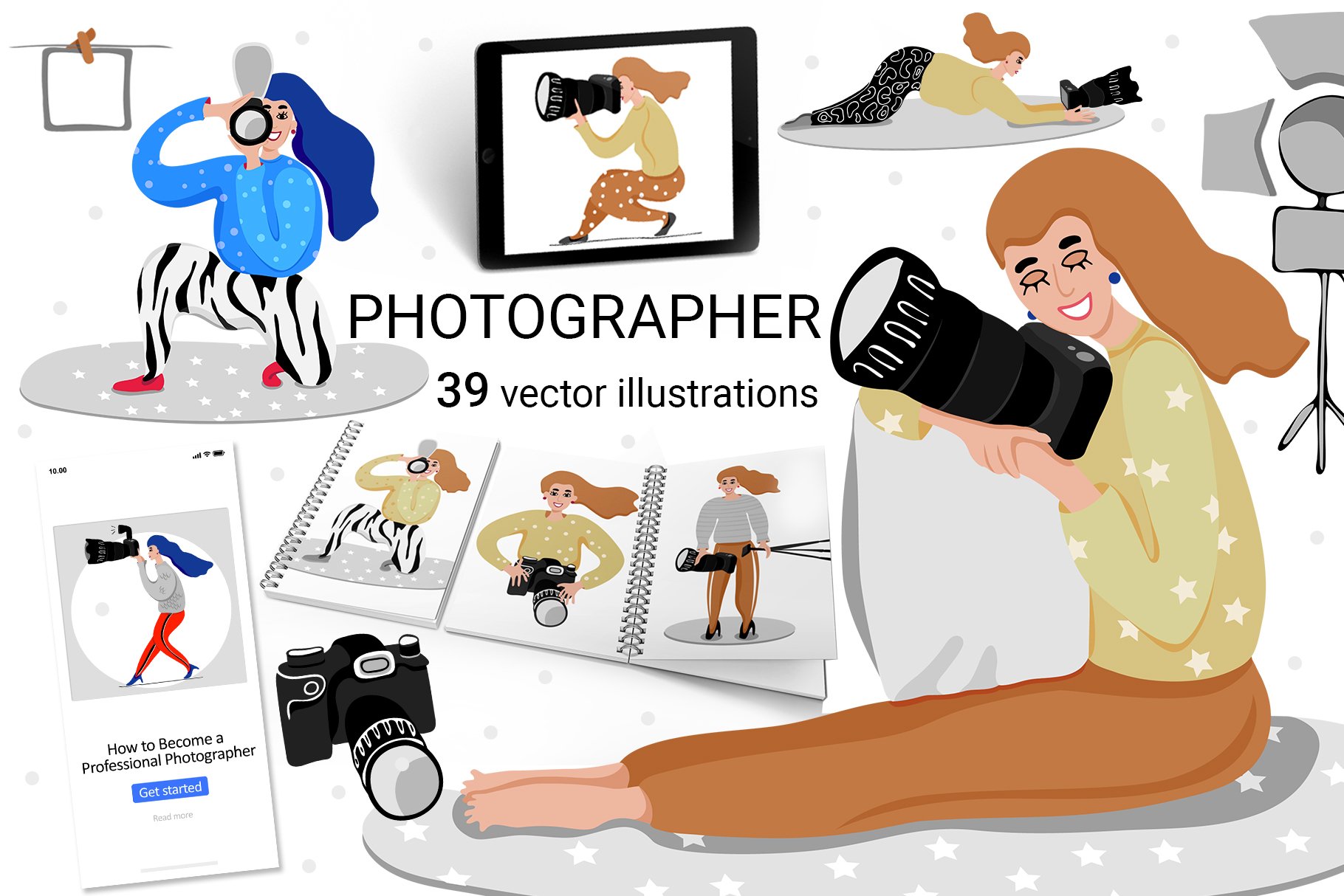 Illustrations Woman Photographer Eps cover image.