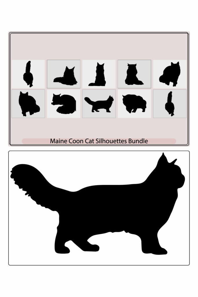 Cat silhouettes,Maine Coon cat icons and silhouettes,Sitting Maine Coon ...