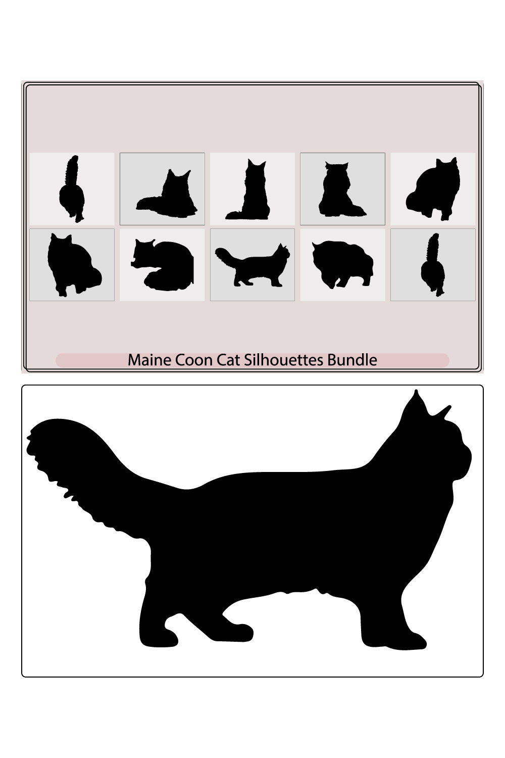 Cat silhouettes,Maine Coon cat icons and silhouettes,Sitting Maine