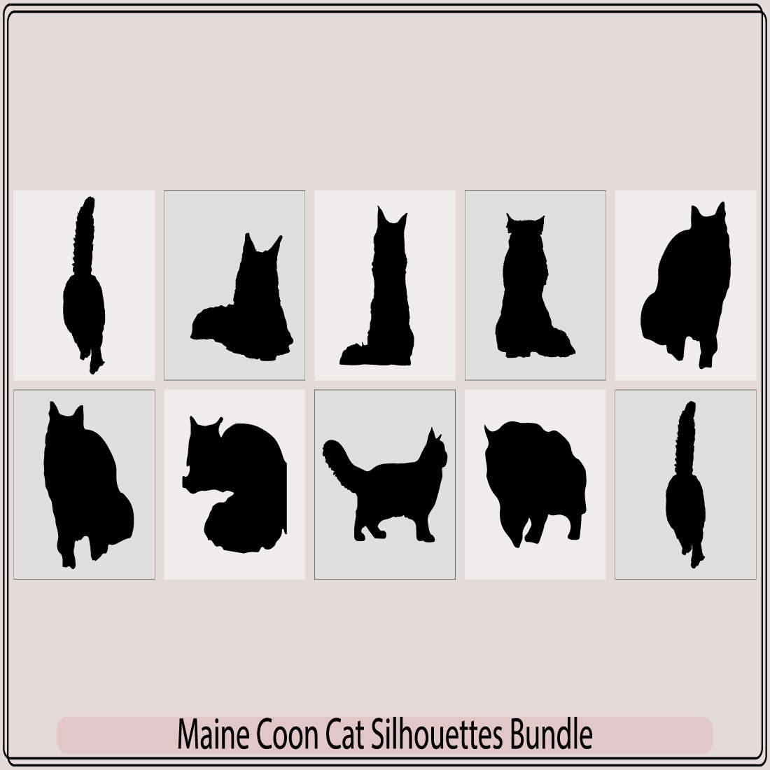 Cat silhouettes,Maine Coon cat icons and silhouettes,Sitting Maine
