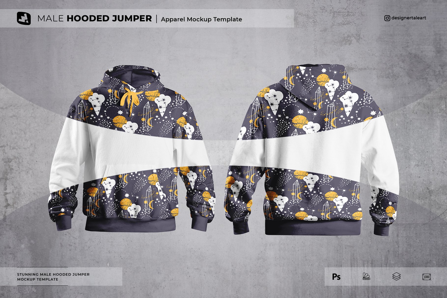 Male Hooded Jumper Mockup cover image.