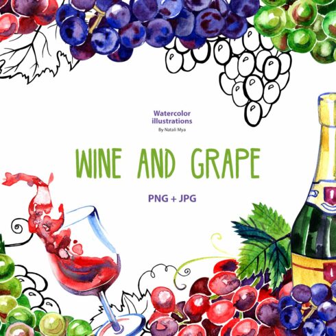 Watercolor wine and grape cover image.