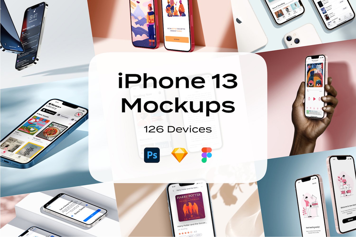 iPhone 13 mockup Psd Sketch Figma cover image.