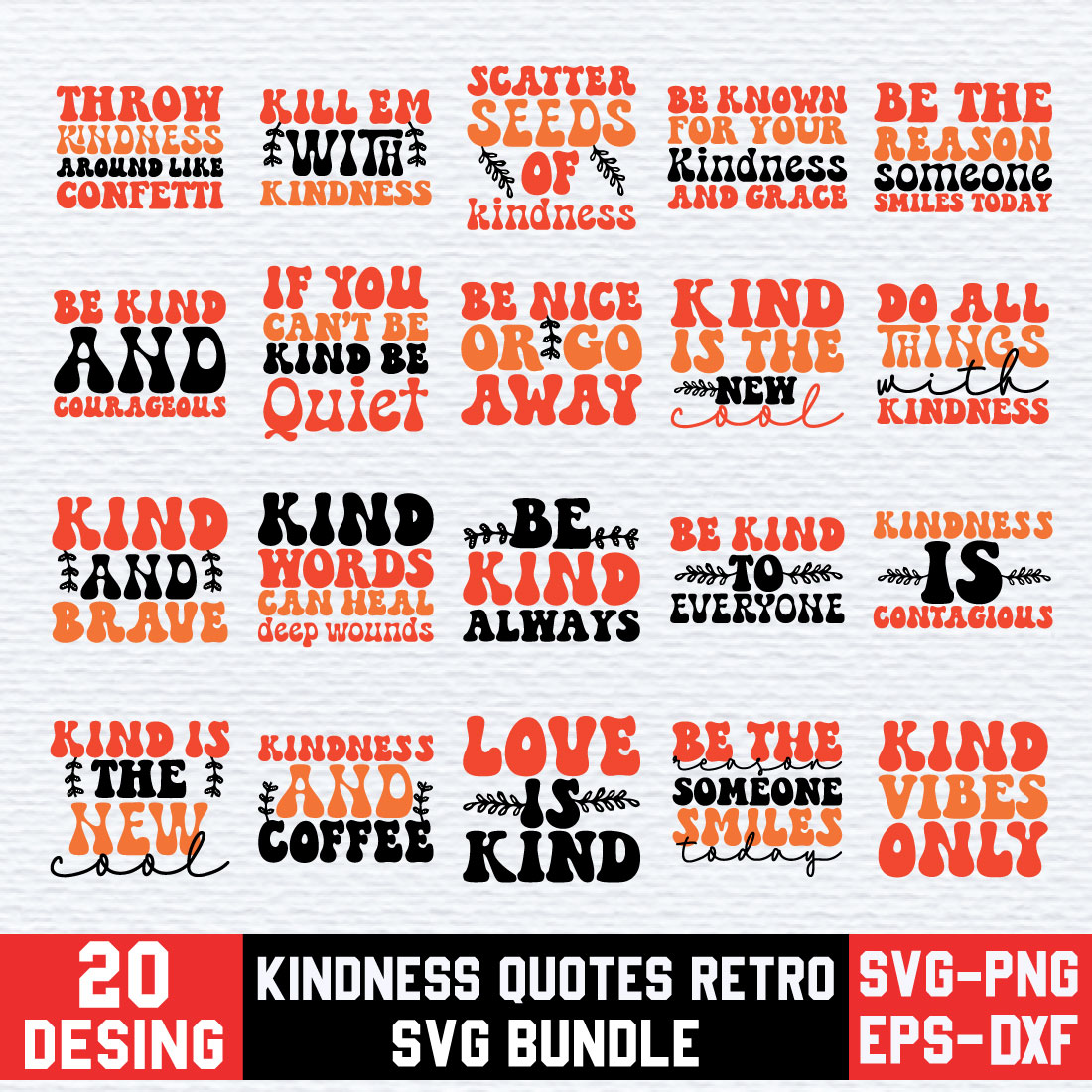 Kindness Quotes Retro Svg Bundle cover image.