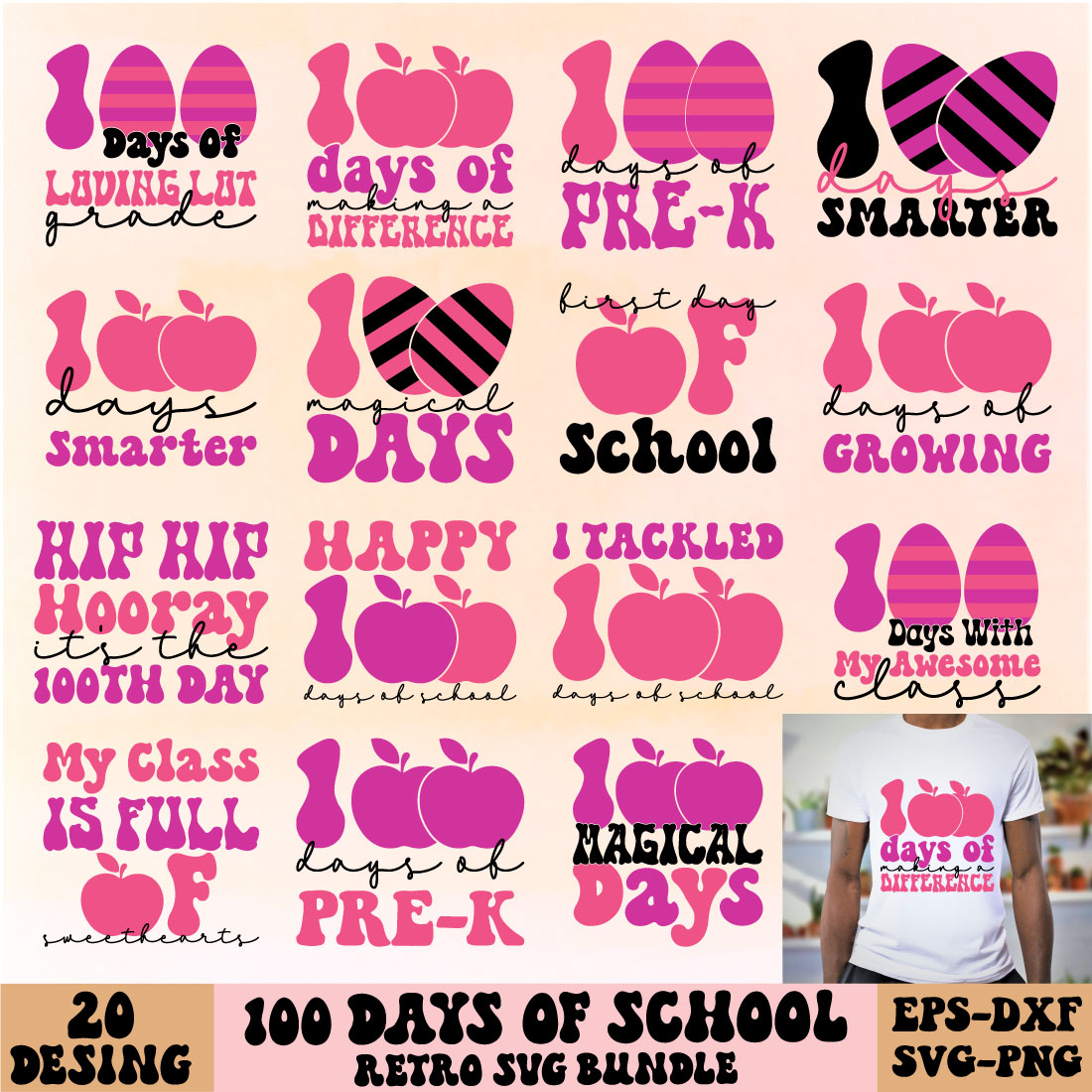 100 Days Of School Retro Svg Bundle cover image.