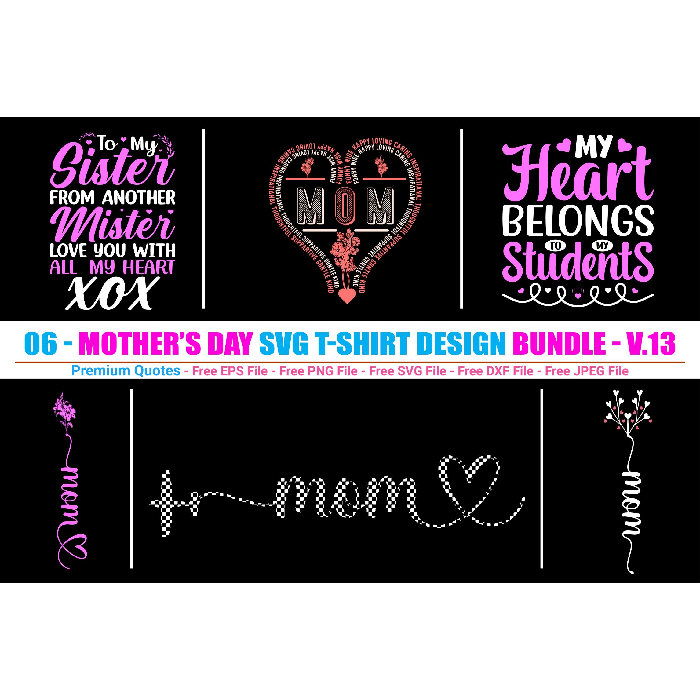 Mother's day t-shirt design bundle preview image.