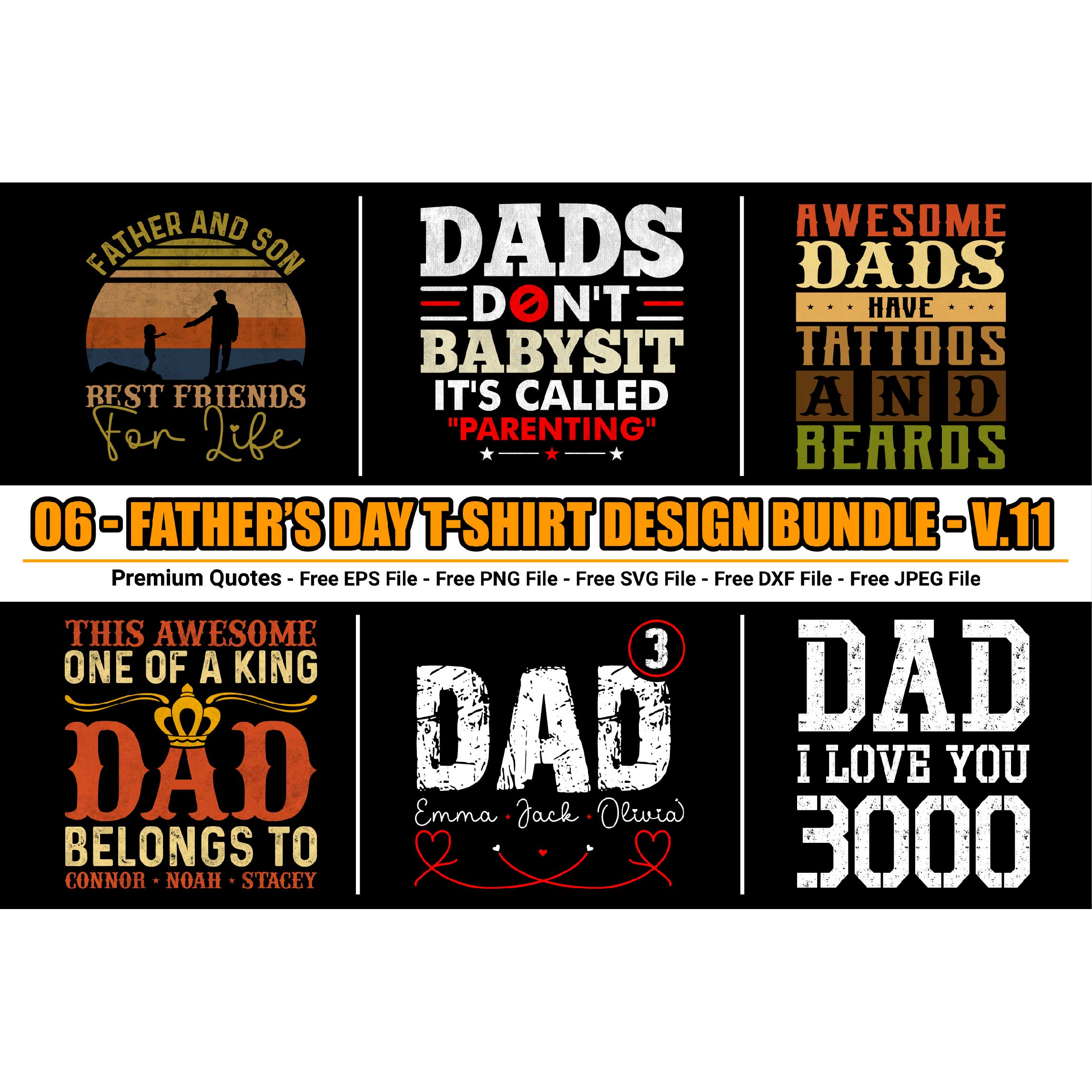 Father's Day t-shirt design bundle preview image.