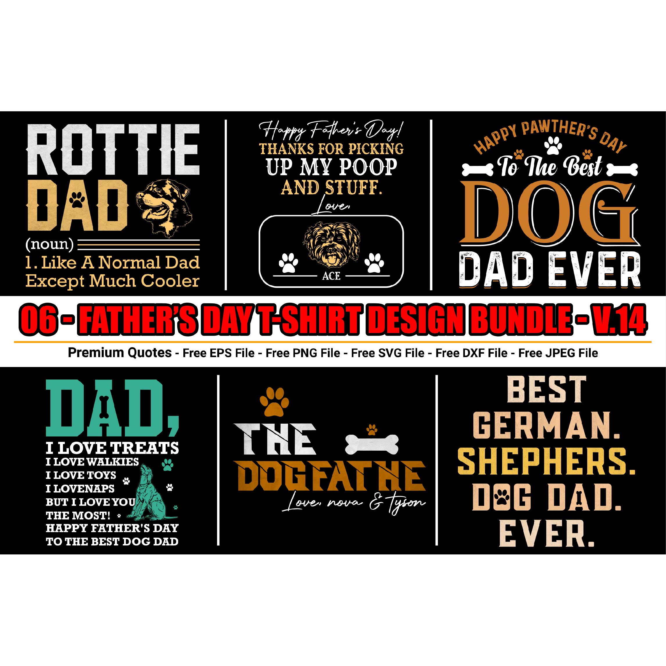 Dog Father's Day t-shirt design bundle preview image.
