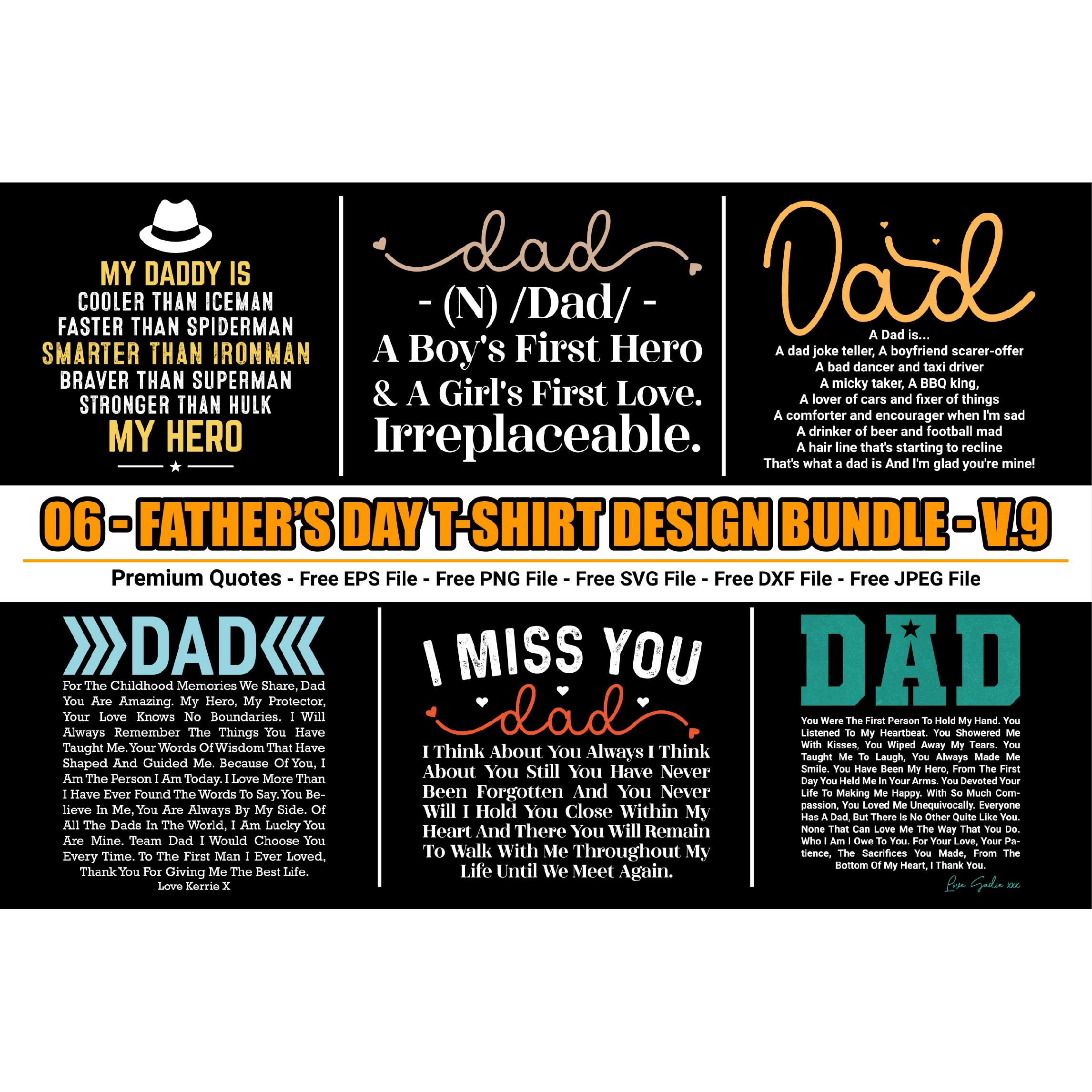 Father's Day t-shirt design bundle preview image.