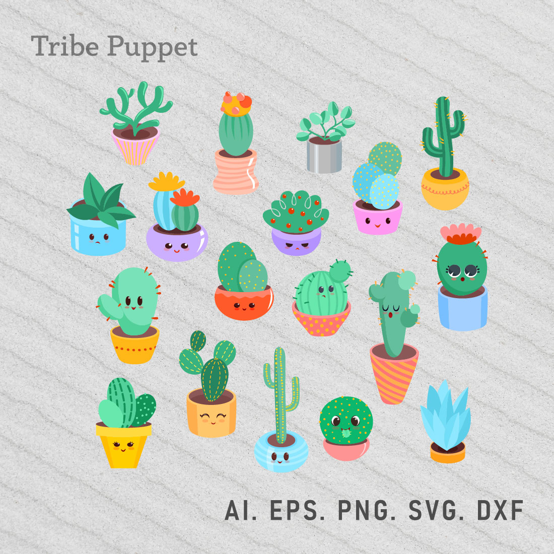 Collection of cute cactus cliparts.
