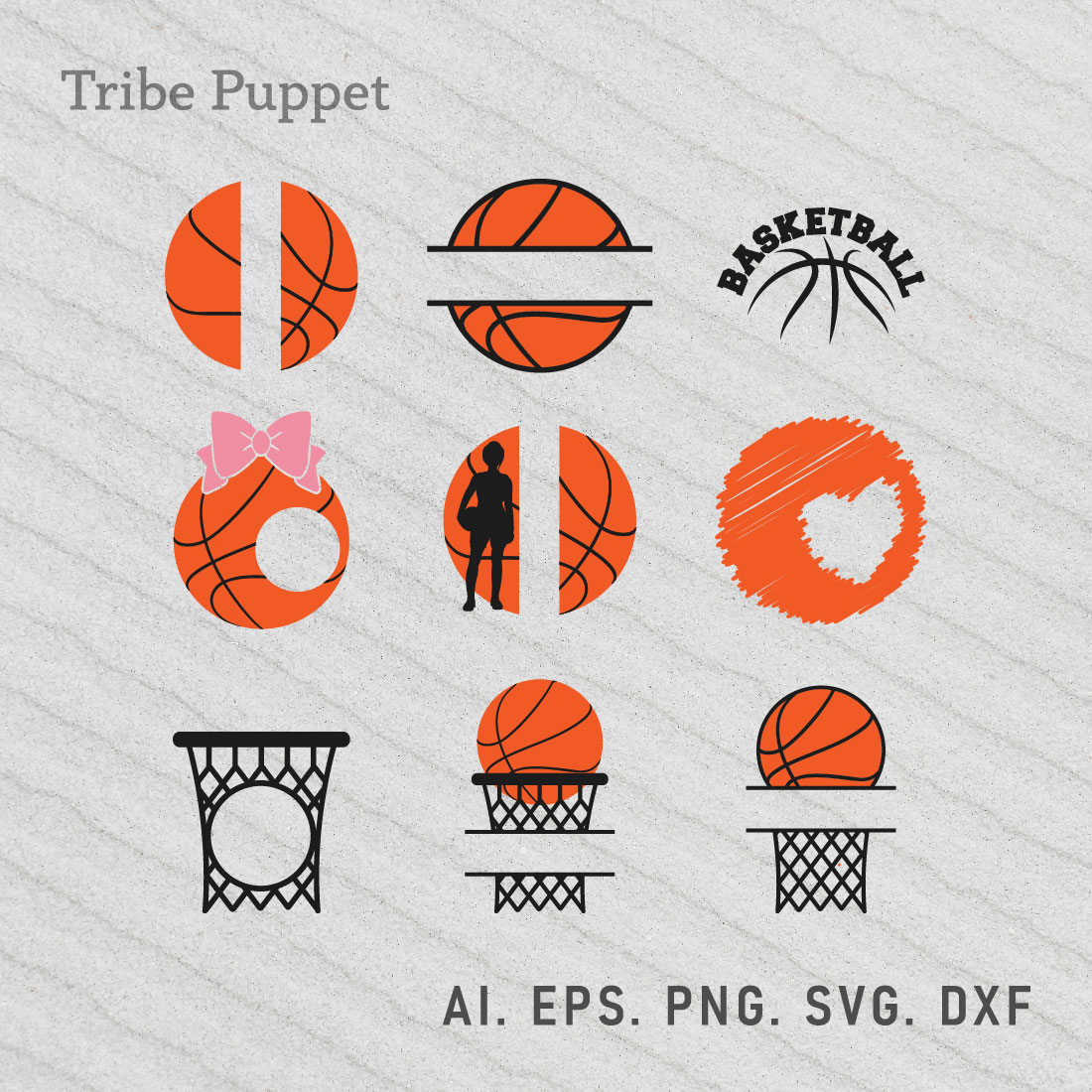 Set of basketball logos with different designs.
