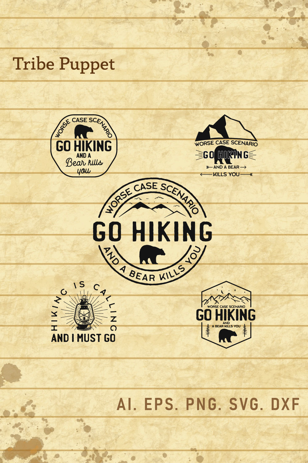 Hiking Typography Vector pinterest preview image.
