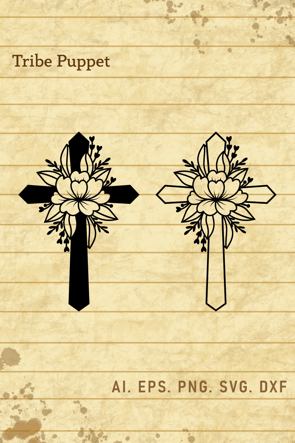 Floral Cross pinterest preview image.