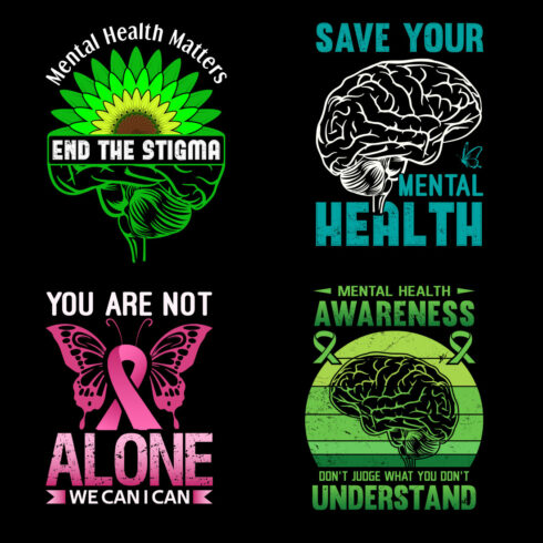 7 Mental health t-shirt design bundle cover image.