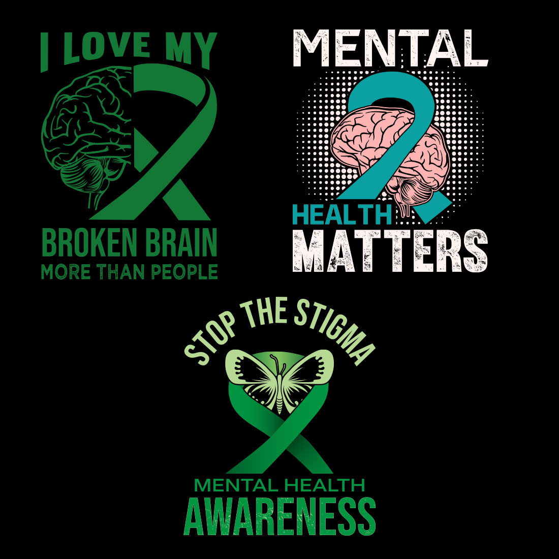 7 Mental health t-shirt design bundle preview image.