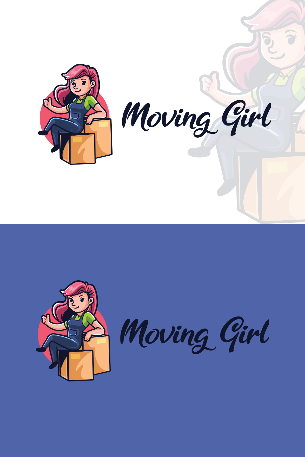 Move Girl Character Mascot Logo Design pinterest preview image.
