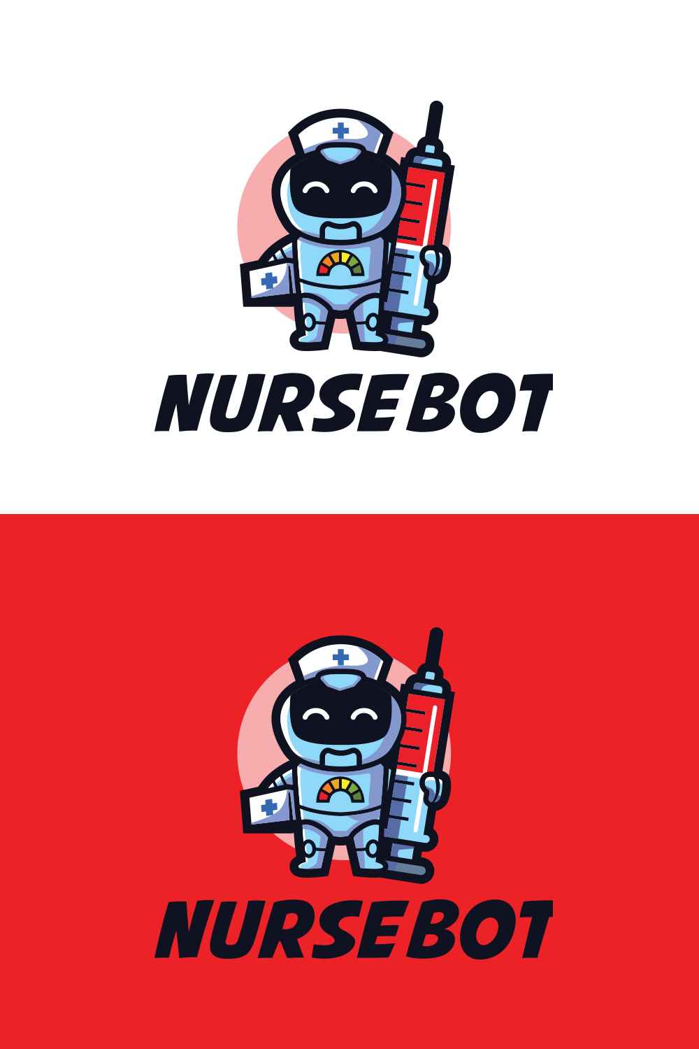 Nurse Robot Character Mascot Logo Design pinterest preview image.