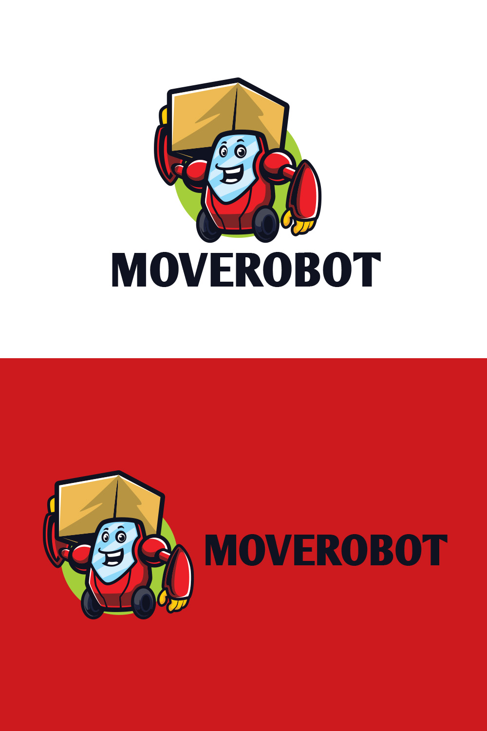 Mover Robot Character Mascot Logo Design pinterest preview image.