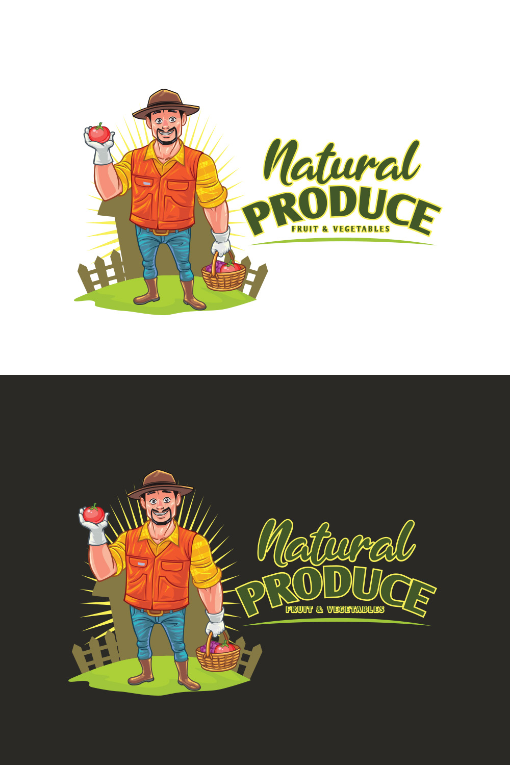 Natural Produce - Farmer Mascot Logo Design pinterest preview image.