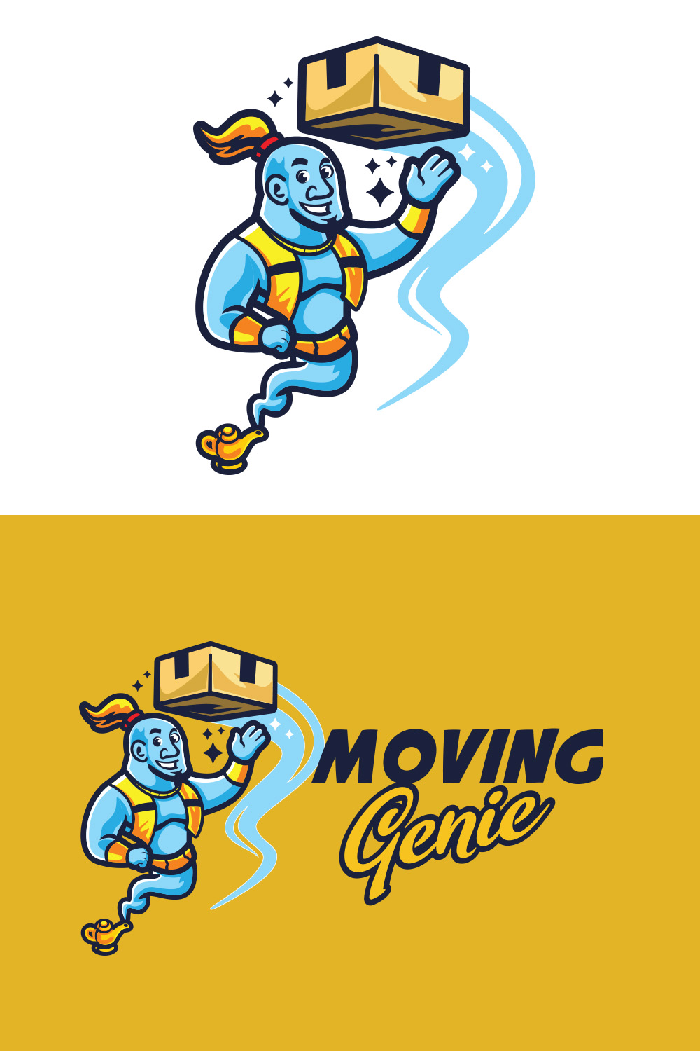 Mover Genie Character Mascot Logo Design pinterest preview image.