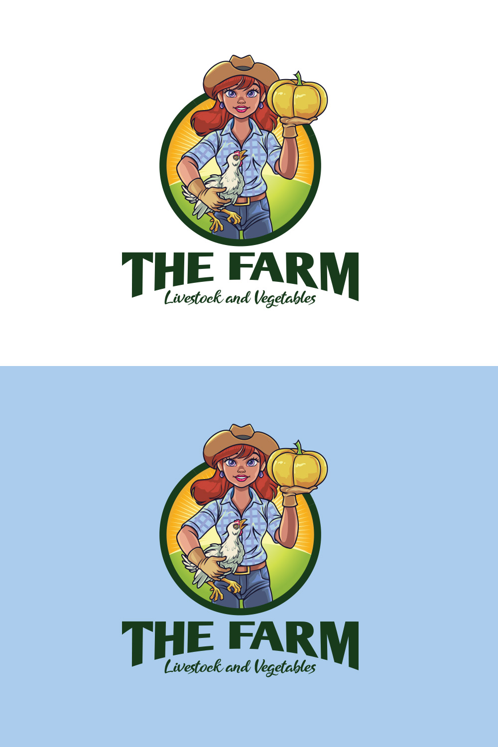 Girl Farmer Mascot Logo Design pinterest preview image.