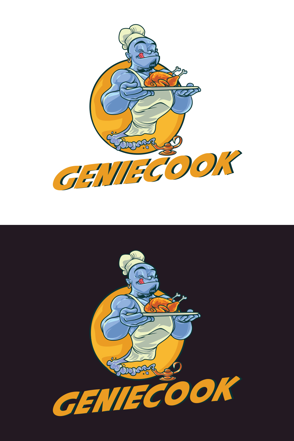 Cartoon Chef Genie Mascot Logo pinterest preview image.
