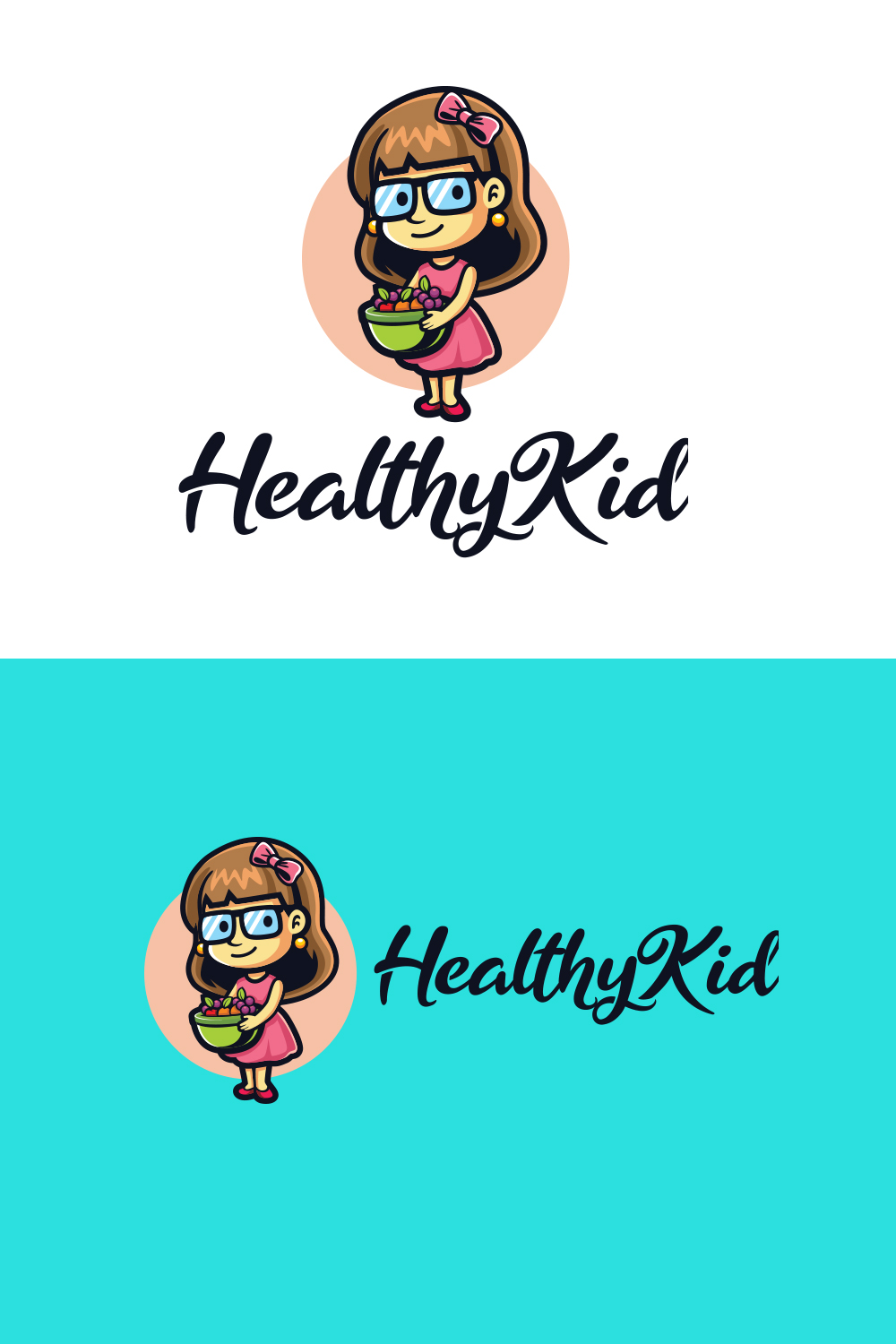 Healthy Girl Character Masot Logo Design pinterest preview image.