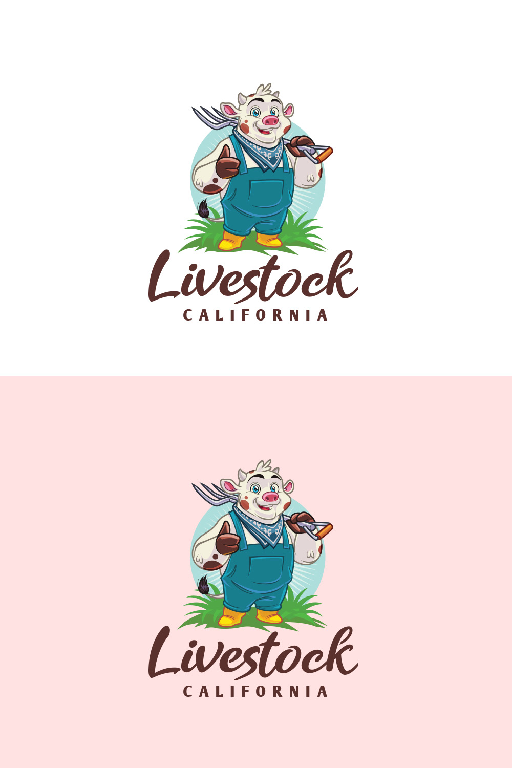 Live Stock Cow Character Logo Design pinterest preview image.
