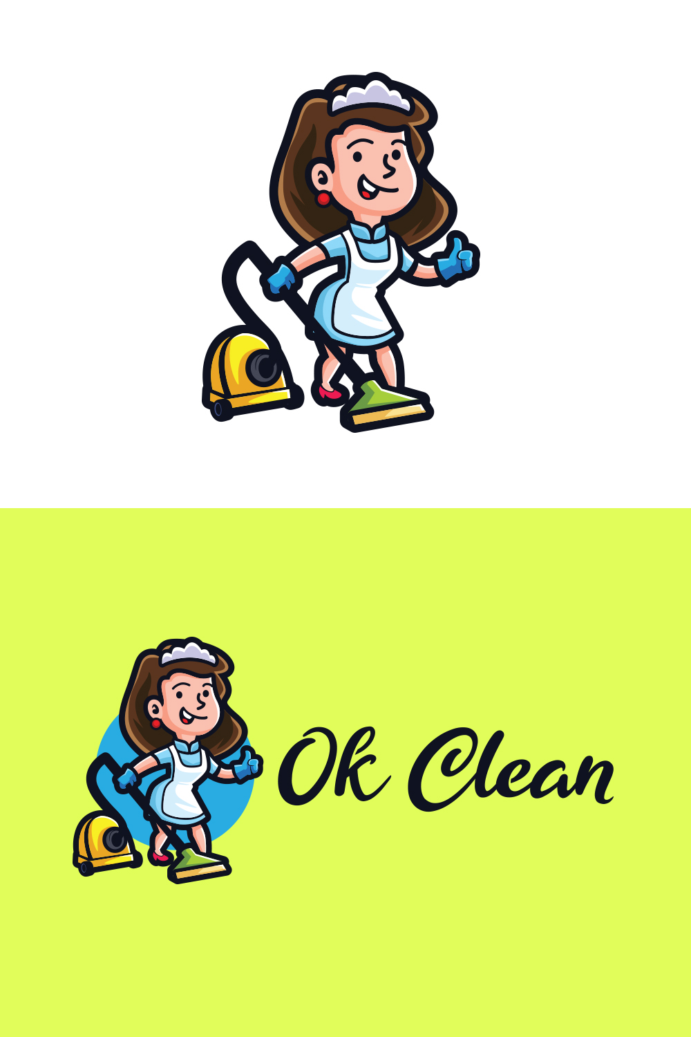 Ok Clean - Maid Mascot Logo pinterest preview image.