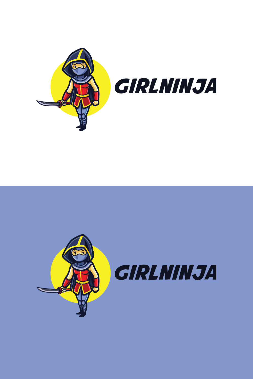 Girl Ninja Character Logo Design pinterest preview image.
