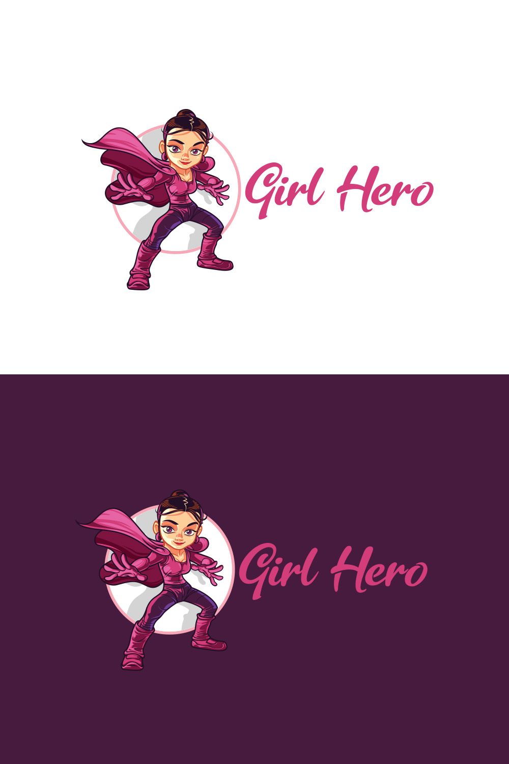 Girl Super Hero Character Masot Logo Design pinterest preview image.