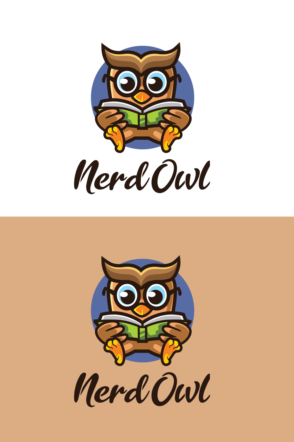 Nerd Owl Cartoon Mascot Logo Design pinterest preview image.