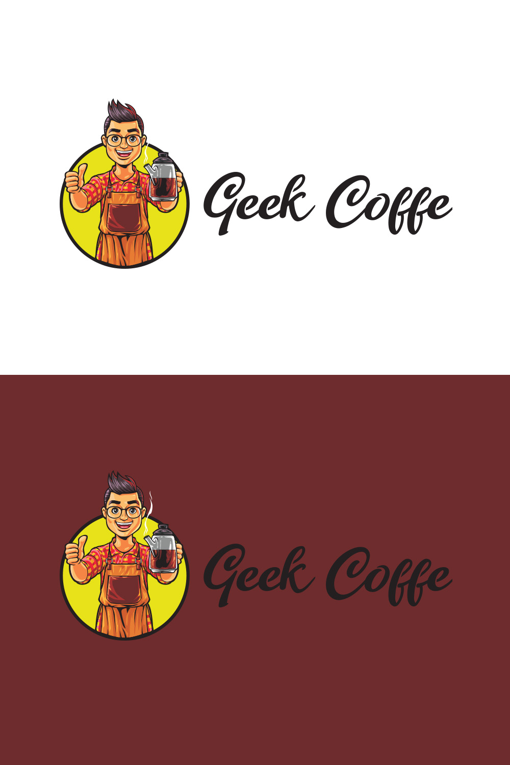 Geek Coffee- Barista Character Logo Design pinterest preview image.