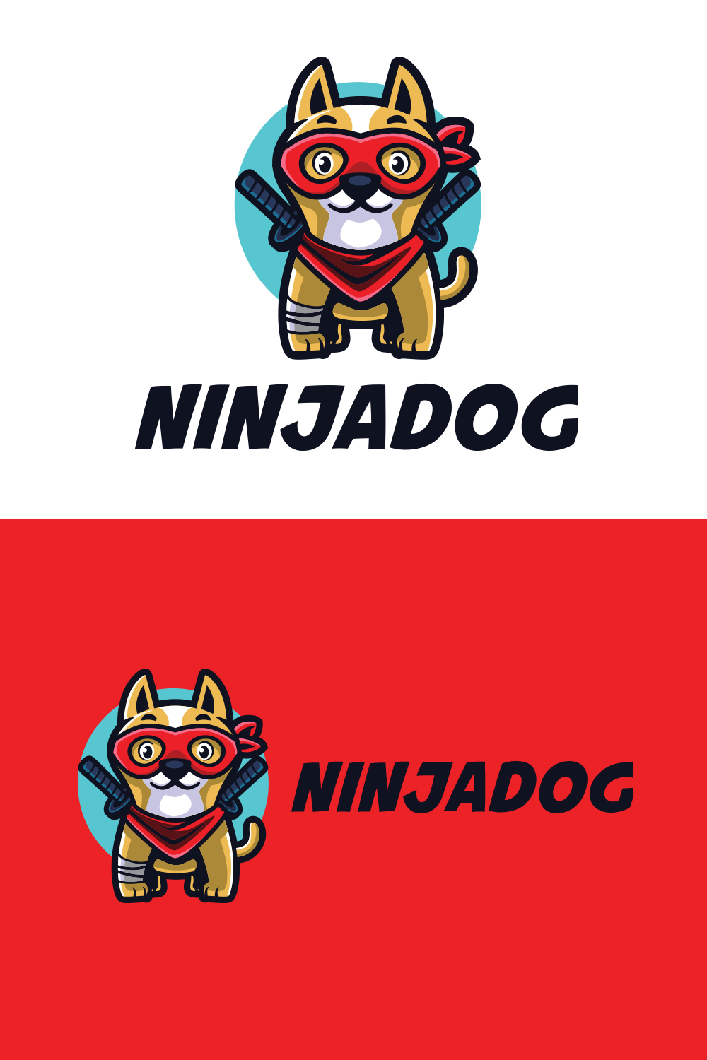 Ninja Dog Character Mascot Logo Design pinterest preview image.