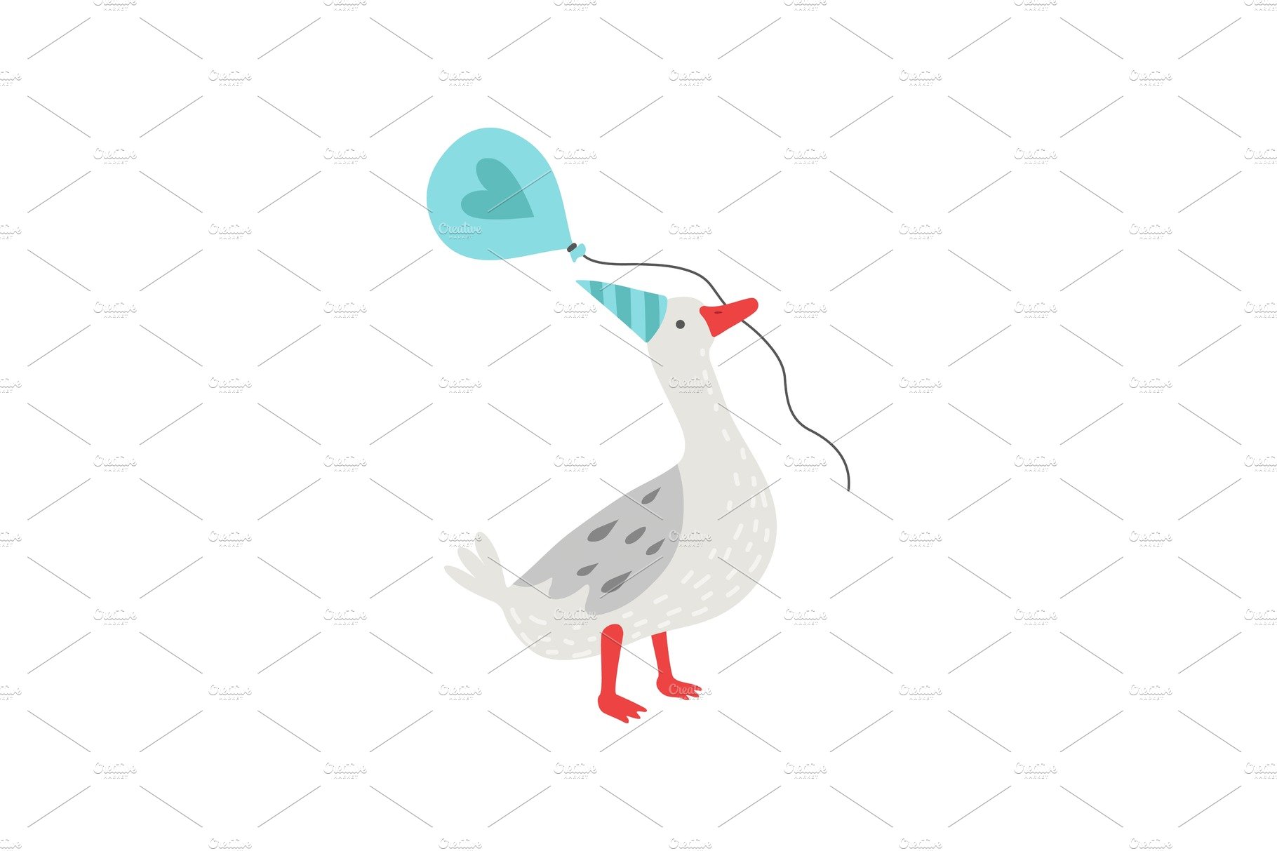 Cute White Goose Holding Balloon cover image.