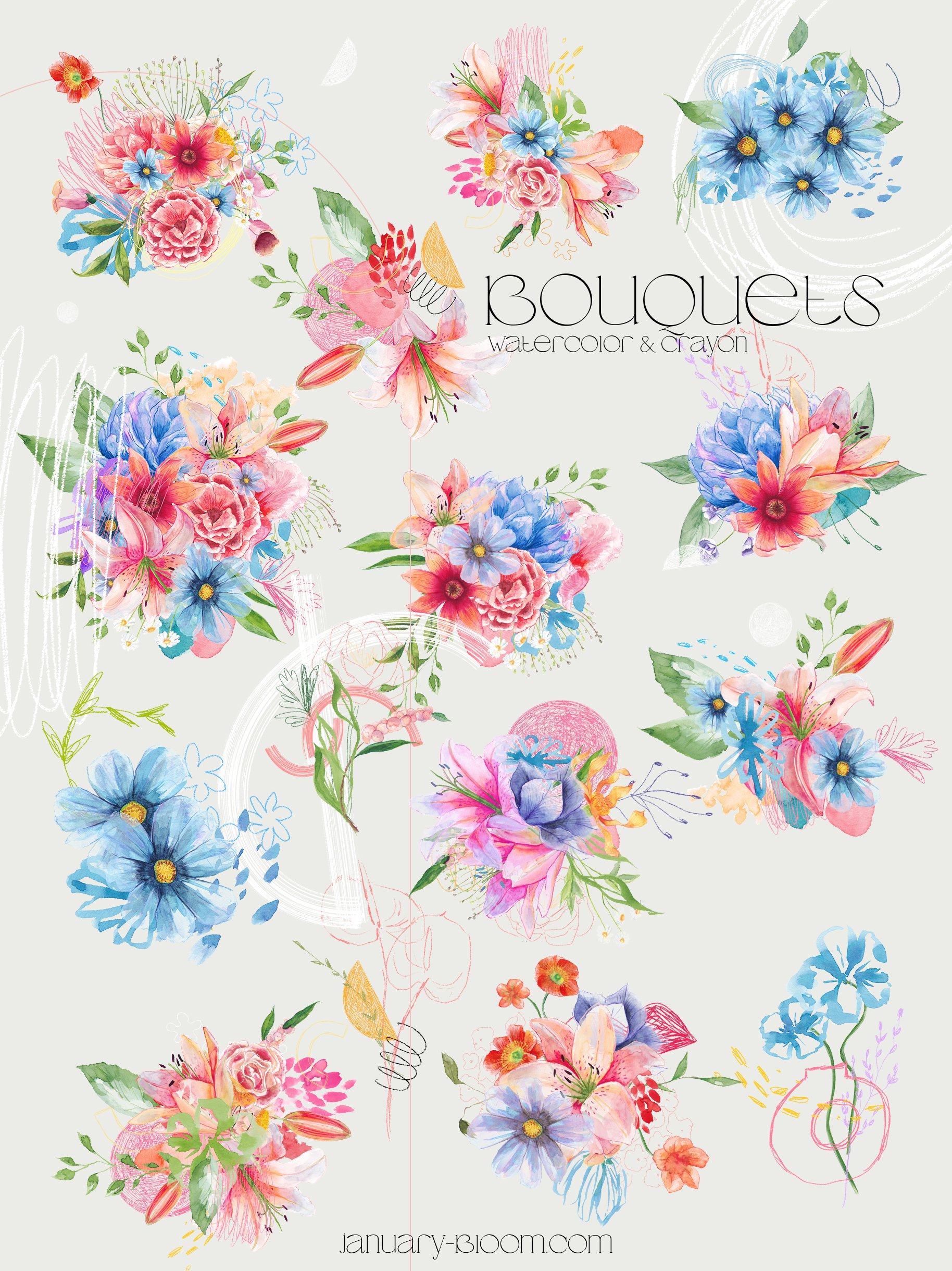 Meadow florals & abstract line art preview image.