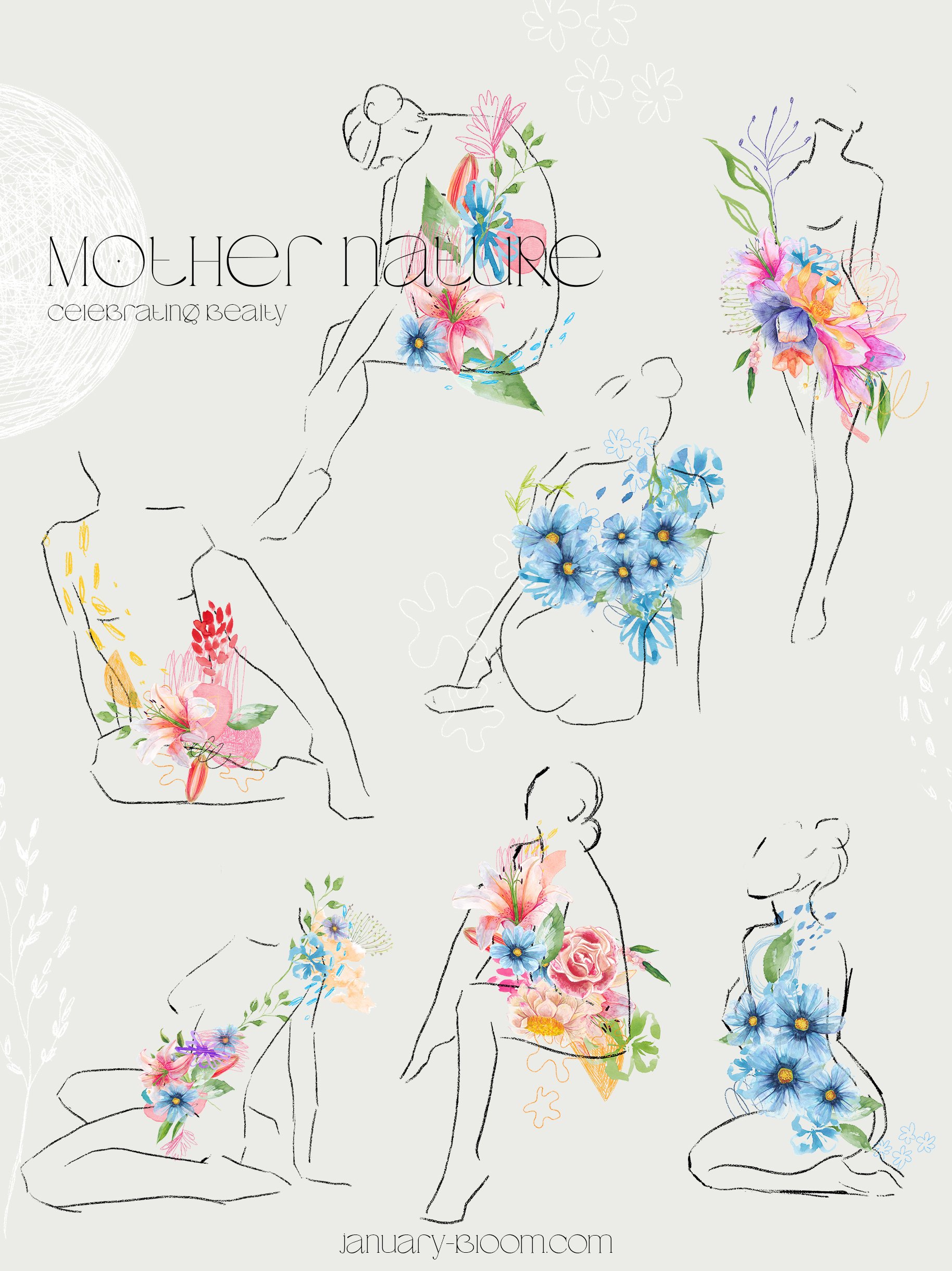meadow bouquet floral watercolor clipart line art feminine body ana yvy january bloom anastazja szulc 3 73
