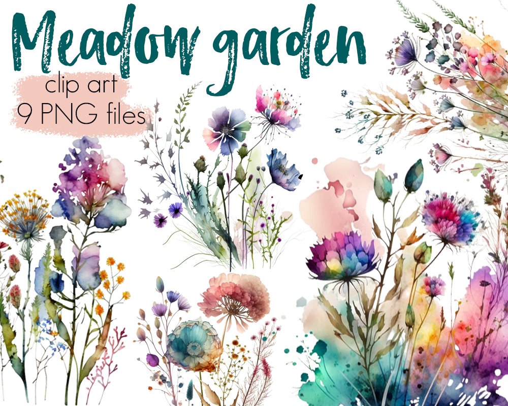 Meadow Flowers Floral Clipart cover image.