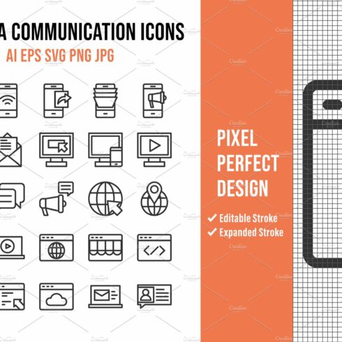 25 Media Communication Icons cover image.
