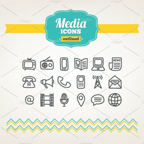 Hand drawn media icons cover image.